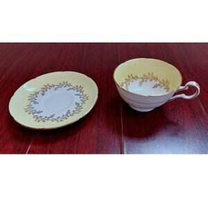 Rare Royal Grafton Tea Cup and Saucer Gilded Scrollwork Floral Branches